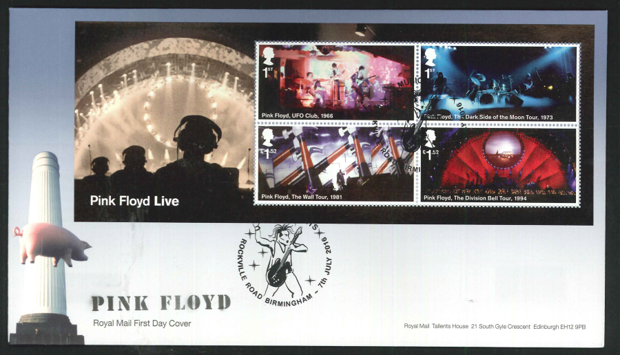 2016 - Pink Floyd, Minisheet First Day Cover, Rockville Road, Birmingham Postmark